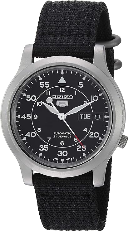 Seiko 5 Men's SNK809 Automatic watch in black.